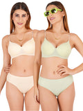 Padded Bra Panty Set With Transparent And Bra Color Strap (Pack Of 2)