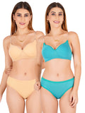 Padded Bra Panty Set With Transparent And Bra Color Strap (Pack Of 2)