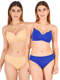 Padded Bra Panty Set With Transparent And Bra Color Strap (Pack Of 2)