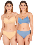 Padded Bra Panty Set With Transparent And Bra Color Strap (Pack Of 2)