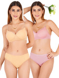 Padded Bra Panty Set With Transparent And Bra Color Strap (Pack Of 2)