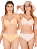 Padded Bra Panty Set With Transparent And Bra Color Strap (Pack Of 2)