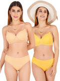 Padded Bra Panty Set With Transparent And Bra Color Strap (Pack Of 2)
