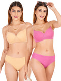 Padded Bra Panty Set With Transparent And Bra Color Strap (Pack Of 2)