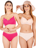 Padded Bra Panty Set With Transparent And Bra Color Strap (Pack Of 2)