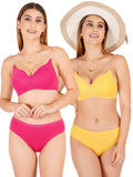 Padded Bra Panty Set With Transparent And Bra Color Strap (Pack Of 2)