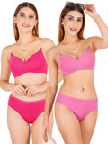 Padded Bra Panty Set With Transparent And Bra Color Strap (Pack Of 2)