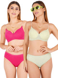 Padded Bra Panty Set With Transparent And Bra Color Strap (Pack Of 2)