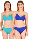 Padded Bra Panty Set With Transparent And Bra Color Strap (Pack Of 2)
