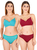 Padded Bra Panty Set With Transparent And Bra Color Strap (Pack Of 2)