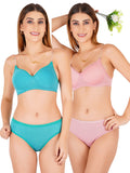 Padded Bra Panty Set With Transparent And Bra Color Strap (Pack Of 2)