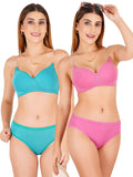 Padded Bra Panty Set With Transparent And Bra Color Strap (Pack Of 2)