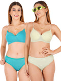 Padded Bra Panty Set With Transparent And Bra Color Strap (Pack Of 2)