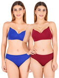Padded Bra Panty Set With Transparent And Bra Color Strap (Pack Of 2)