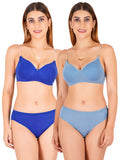 Padded Bra Panty Set With Transparent And Bra Color Strap (Pack Of 2)