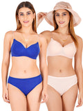Padded Bra Panty Set With Transparent And Bra Color Strap (Pack Of 2)