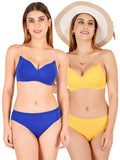 Padded Bra Panty Set With Transparent And Bra Color Strap (Pack Of 2)