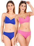 Padded Bra Panty Set With Transparent And Bra Color Strap (Pack Of 2)