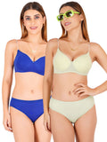Padded Bra Panty Set With Transparent And Bra Color Strap (Pack Of 2)