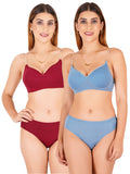Padded Bra Panty Set With Transparent And Bra Color Strap (Pack Of 2)