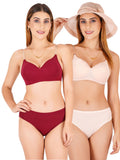 Padded Bra Panty Set With Transparent And Bra Color Strap (Pack Of 2)