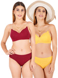 Padded Bra Panty Set With Transparent And Bra Color Strap (Pack Of 2)