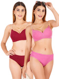 Padded Bra Panty Set With Transparent And Bra Color Strap (Pack Of 2)