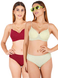 Padded Bra Panty Set With Transparent And Bra Color Strap (Pack Of 2)