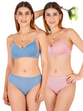 Padded Bra Panty Set With Transparent And Bra Color Strap (Pack Of 2)