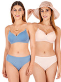 Padded Bra Panty Set With Transparent And Bra Color Strap (Pack Of 2)