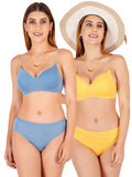 Padded Bra Panty Set With Transparent And Bra Color Strap (Pack Of 2)