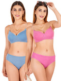 Padded Bra Panty Set With Transparent And Bra Color Strap (Pack Of 2)
