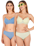 Padded Bra Panty Set With Transparent And Bra Color Strap (Pack Of 2)