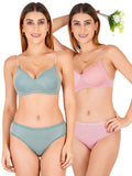 Padded Bra Panty Set With Transparent And Bra Color Strap (Pack Of 2)