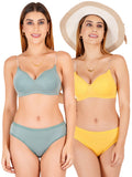 Padded Bra Panty Set With Transparent And Bra Color Strap (Pack Of 2)