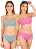 Padded Bra Panty Set With Transparent And Bra Color Strap (Pack Of 2)