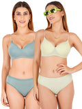 Padded Bra Panty Set With Transparent And Bra Color Strap (Pack Of 2)