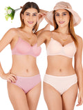 Padded Bra Panty Set With Transparent And Bra Color Strap (Pack Of 2)
