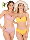 Padded Bra Panty Set With Transparent And Bra Color Strap (Pack Of 2)