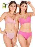 Padded Bra Panty Set With Transparent And Bra Color Strap (Pack Of 2)