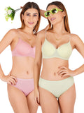Padded Bra Panty Set With Transparent And Bra Color Strap (Pack Of 2)