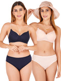 Padded Bra Panty Set With Transparent And Bra Color Strap (Pack Of 2)