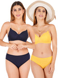 Padded Bra Panty Set With Transparent And Bra Color Strap (Pack Of 2)