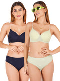 Padded Bra Panty Set With Transparent And Bra Color Strap (Pack Of 2)