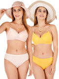 Padded Bra Panty Set With Transparent And Bra Color Strap (Pack Of 2)