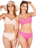 Padded Bra Panty Set With Transparent And Bra Color Strap (Pack Of 2)