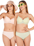 Padded Bra Panty Set With Transparent And Bra Color Strap (Pack Of 2)