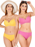 Padded Bra Panty Set With Transparent And Bra Color Strap (Pack Of 2)