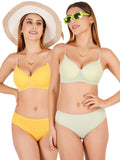 Padded Bra Panty Set With Transparent And Bra Color Strap (Pack Of 2)
