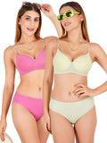Padded Bra Panty Set With Transparent And Bra Color Strap (Pack Of 2)